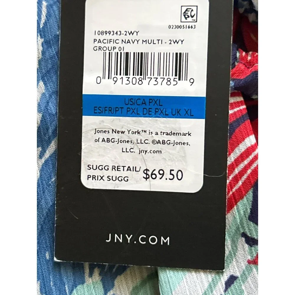 Jones New York Pacific Navy Multi Floral Print Lined Off-Shoulder Blouse PXL - Picture 4 of 8